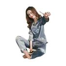 Conjunto De Pijamas De Manga Longa Para Mulheres Em Tamanho Grande, Seda De Gelo, Cardigan Coreano