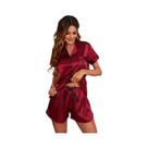 Conjunto De Pijamas De Seda Luxuosa Para Mulheres, Manga Curta, Confortável, Roupas De Dormir