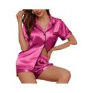 Conjunto De Pijamas De Seda Satinada Em Cor Sólida Para Mulheres, Pijama Com Botões E Shorts, Roupas
