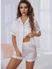Conjunto De Pijamas De Seda Satinada Para Mulheres, Camisa De Manga Curta Com Botões E Shorts, Conjunto De Pijamas De Seda Satinada Para Mulheres, Camisa De Manga Curta Com Botões E Shorts,