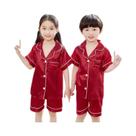 Conjunto De Pijamas De Verão Em Cetim Para Meninas E Meninos, Manga Curta, Tecido De Seda, Roupas De