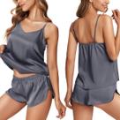 Conjunto de pijamas Ekouaer Silk Satin para mulheres e shorts de camisola cinza Conjunto de pijamas Ekouaer Silk Satin para mulheres e shorts de camisola cinza