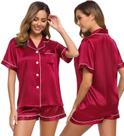 Conjunto de pijamas feminino SWOMOG, seda, cetim, duas peças, vermelho escarlate