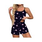 Conjunto De Pijamas Femininos Com Estampa De Coração E Laço, Top Cropped Sem Costas E Shorts, Conjunto De Pijamas Femininos Com Estampa De Coração E Laço, Top Cropped Sem Costas E Shorts,