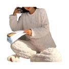 Conjunto De Pijamas Femininos De Inverno Em Veludo Coral, Espesso, De Duas Peças, Fluffy, Com Decote