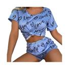 Conjunto De Pijamas Femininos De Manga Curta Com Estampa De Desenho Animado 2 Peças Roupas De Dormir