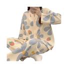 Conjunto De Pijamas Femininos De Seda De Leite Com Decote Em V E Manga Longa, Estampado Com Poás,