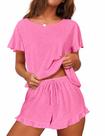 Conjunto de pijamas femininos Ekouaer com mangas com babados e shorts macios Conjunto de pijamas femininos Ekouaer com mangas com babados e shorts macios
