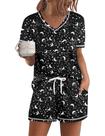 Conjunto de pijamas femininos Ekouaer, manga curta, lounge, preto Conjunto de pijamas femininos Ekouaer, manga curta, lounge, preto