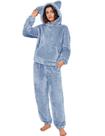 Conjunto de pijamas femininos Flygo, de lã fofa, azul, tamanho XS