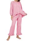 Conjunto de pijamas femininos PEHMEA, algodão guingão, xadrez, com babados, rosa