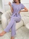 Conjunto De Pijamas Femininos Primavera Verão Confortáveis E Elegantes Com Design De Laço