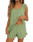 Conjunto de pijamas femininos SWOMOG com babados, pijamas de noiva, verde, GG