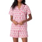 Conjunto de pijamas femininos Zelbuck Button Down Monkey Bunny Pink