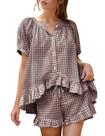 Conjunto de pijamas Flygo Gingham para mulheres 100% algodão, 2 peças Conjunto de pijamas Flygo Gingham para mulheres 100% algodão, 2 peças