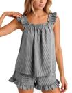 Conjunto de pijamas listrado Flygo para mulheres de algodão, 2 peças, preto