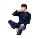 Conjunto De Pijamas Masculinos Em Fleece Coral Quente, 2 Peças, Acolchoado E De Manga Longa Para Conjunto De Pijamas Masculinos Em Fleece Coral Quente, 2 Peças, Acolchoado E De Manga Longa Para