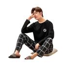Conjunto De Pijamas Masculinos Pretos Com Listras De Manga Longa Outono Inverno Confortável Casual Conjunto De Pijamas Masculinos Pretos Com Listras De Manga Longa Outono Inverno Confortável Casual