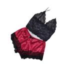 Conjunto De Pijamas Sexy De Renda E Seda Para Mulheres, Top Cropped E Shorts, Roupas De Dormir Em 2 Conjunto De Pijamas Sexy De Renda E Seda Para Mulheres, Top Cropped E Shorts, Roupas De Dormir Em 2