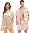 Conjunto de pijamas SWOMOG Couple Matching Silk Satin de manga curta
