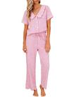 Conjunto de pijamas Tanming Gingham, 2 peças 100% algodão para mulheres Conjunto de pijamas Tanming Gingham, 2 peças 100% algodão para mulheres