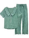 Conjunto de pijamas Tanming Gingham, 2 peças, manga folhada, 100% algodão Conjunto de pijamas Tanming Gingham, 2 peças, manga folhada, 100% algodão