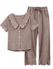 Conjunto de pijamas Tanming Gingham de 2 peças para mulheres, café tamanho M Conjunto de pijamas Tanming Gingham de 2 peças para mulheres, café tamanho M
