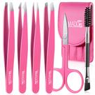 Conjunto de pinças de sobrancelha TSMaddts, 6 peças para mulheres com tesoura e pincel