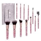 Conjunto de pincéis de maquiagem KEYPOWER Bling Crystal 12 unidades com bolsa rosa