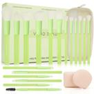 Conjunto de pincéis de maquiagem Vivid Beauty Green 18 unidades com esponjas de liquidificador