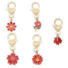 Conjunto de pingentes de chaveiro Red Heart Flower x5 Alloy Enamel
