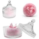 Conjunto de Pó com Puffs e Recipiente de Vidro Rosa Conjunto de Pó com Puffs e Recipiente de Vidro Rosa