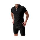 Conjunto De Polo Esportivo Masculino De Verão Com Camisa De Manga Curta E Zíper E Calções Casual