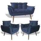 Conjunto De Poltronas 2 Opalas E 1 Namoradeira Azul Marinho - King Decor