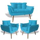 Conjunto De Poltronas 2 Opalas E 1 Namoradeira Azul Turquesa - King Decor