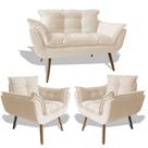 Conjunto De Poltronas 2 Opalas E 1 Namoradeira Bege - King Decor