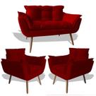 Conjunto De Poltronas 2 Opalas E 1 Namoradeira Bordô - King Decor