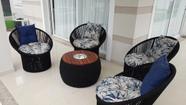 Conjunto de Poltronas em Corda Náutica Esfera - 4 Poltronas + 1 Mesa com Champanheira - Tecido Vinales Azul
