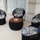 Conjunto de Poltronas em Corda Náutica Esfera - 4 Poltronas + 1 Mesa com Champanheira - Tecido Vinales Azul