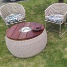 Conjunto de Poltronas em Corda Náutica Jasmin - 2 Poltronas + Mesa com Champanheira - Tecido Palmares Petróleo