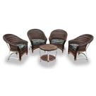 Conjunto de Poltronas Fibra Sintética Alumínio Berlim - 4 Poltronas + 1 Mesa Centro - Tecido Palmares Petróleo