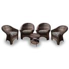 Conjunto de Poltronas Fibra Sintética Bali - 4 Poltronas + 1 Mesa Centro - Tecido Corda Náutica