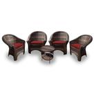 Conjunto de Poltronas Fibra Sintética Bali - 4 Poltronas + 1 Mesa Centro - Tecido Duna Vermelho