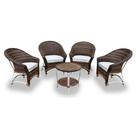 Conjunto de Poltronas Fibra Sintética Bali Alumínio - 4 Poltronas + 1 Mesa Centro - Tecido Duna Cru