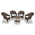 Conjunto de Poltronas Fibra Sintética Bali Alumínio - 4 Poltronas + 1 Mesa Centro - Tecido Duna Cru