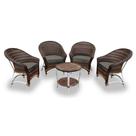 Conjunto de Poltronas Fibra Sintética Bali Alumínio - 4 Poltronas + 1 Mesa Centro - Tecido Duna Fendi