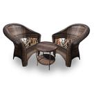 Conjunto de Poltronas Fibra Sintética Berlim - 2 Poltronas + 1 Mesa Centro - Tecido Revieira Marrom
