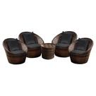 Conjunto de Poltronas Fibra Sintética Bola - 4 Poltronas + 1 Mesa Centro - Tecido Duna Preto