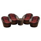 Conjunto de Poltronas Fibra Sintética Bola - 4 Poltronas + 1 Mesa Centro - Tecido Duna Vermelho