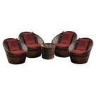 Conjunto de Poltronas Fibra Sintética Bola - 4 Poltronas + 1 Mesa Centro - Tecido Duna Vermelho